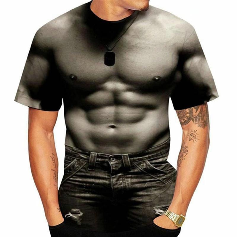 Fashion T-shirt Fake Muscle 3D Print Summer Men Short Sleeve T Shirts Oversized Harajuku Streetwear Male Oversize Tees Tops