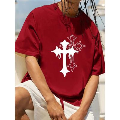 Men's Cross Printed Tee Multiple Color O-neck Short Sleeve T-shirt Clothes for Man