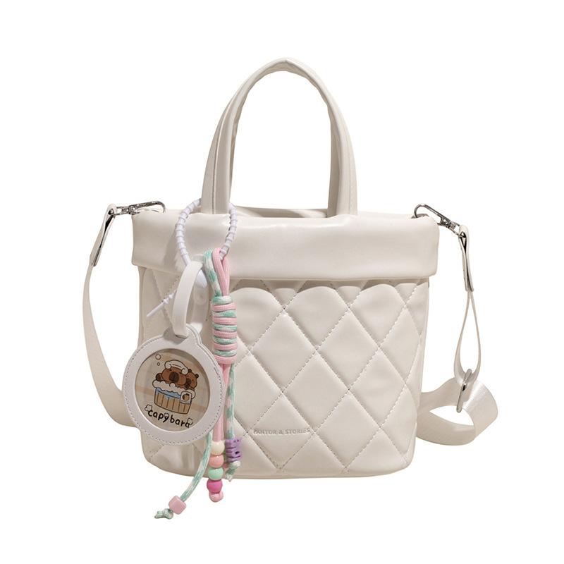 

Summer new large-capacity bucket bag, student class shoulder bag, soft waxy small fresh women s handbag No pendant білий