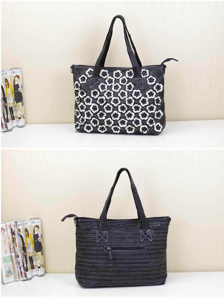 New Genuine Leather Ethnic Style Color Block Shoulder Tote Bag for Women