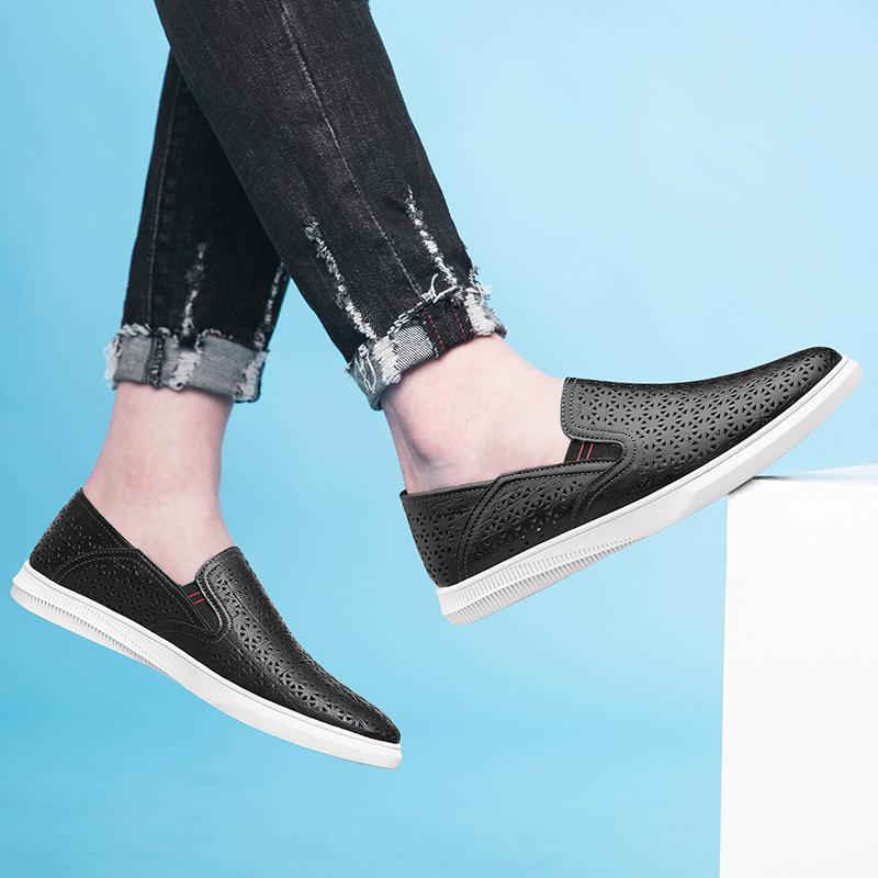 Fashion New Men's Quality Leather Shoes Driving Shoes Men Shoes Genuine Leather Mesh Summer Breathable Man British Style Soft Sole Shoes