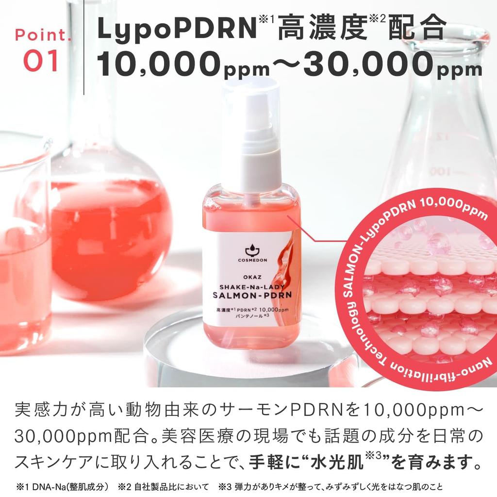 Cosmedon Salmon PDRN Shakena Lady 30mL Made In Japan Highly Concentrated Serum with Panthenol and DMAE 10,000ppm~30,000ppm VC, DNA-Na, Retinol, (2