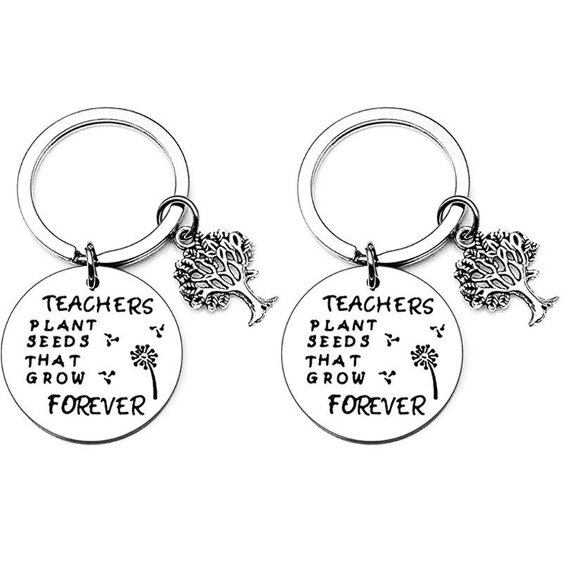Teachers Day Teacher Plant Seeds That Stainless Steel Keychain Grateful Gift Round Tag Tree Of Life Stainless Steel Keychain for Backpack Bag Pendant