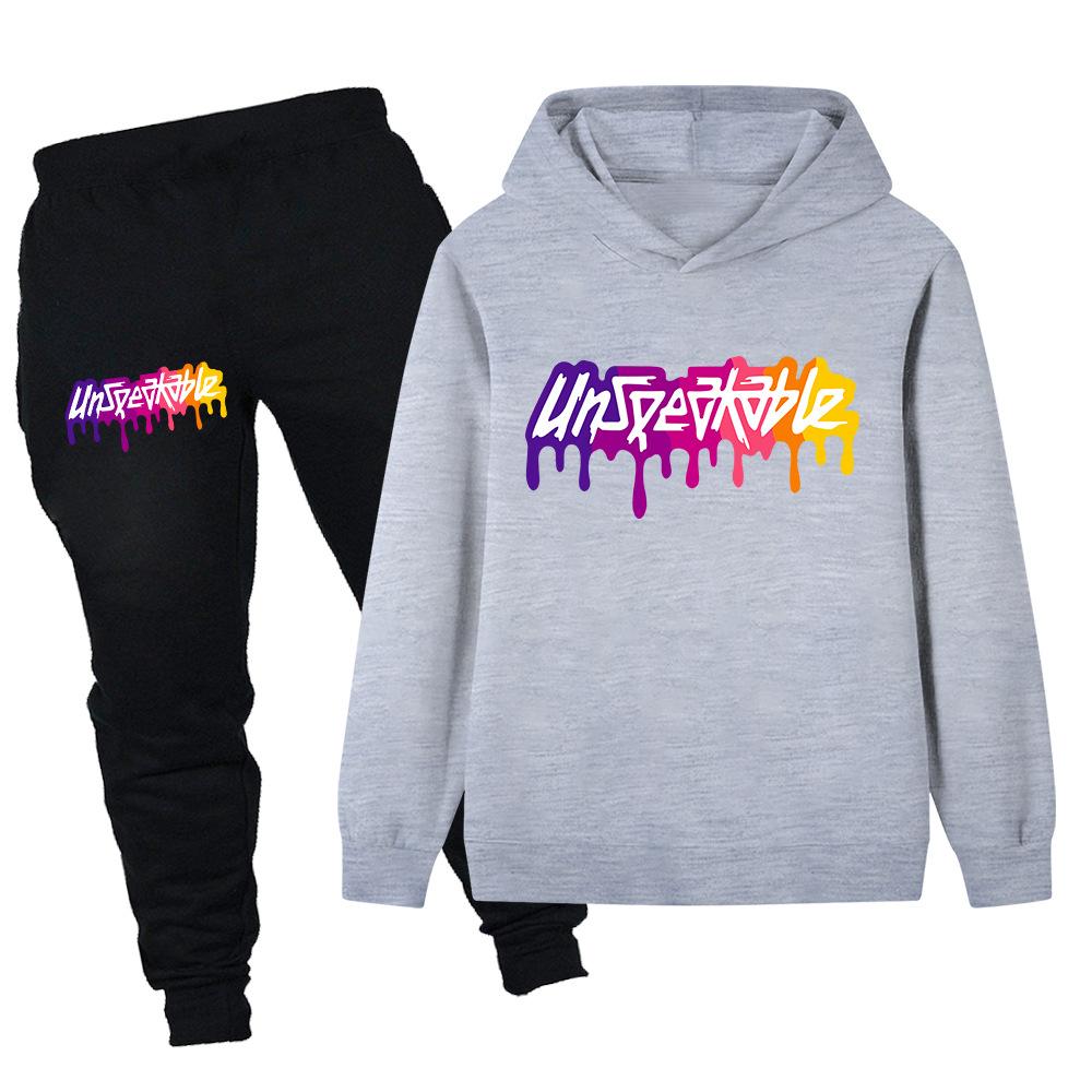 Colorful letter printed autumn warm hooded top+sports pants for girls and boys outdoor casual suit