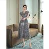 Summer Women's French Retro V-neck Temperament, Waist Cinching Printed Large Swing Long Dress