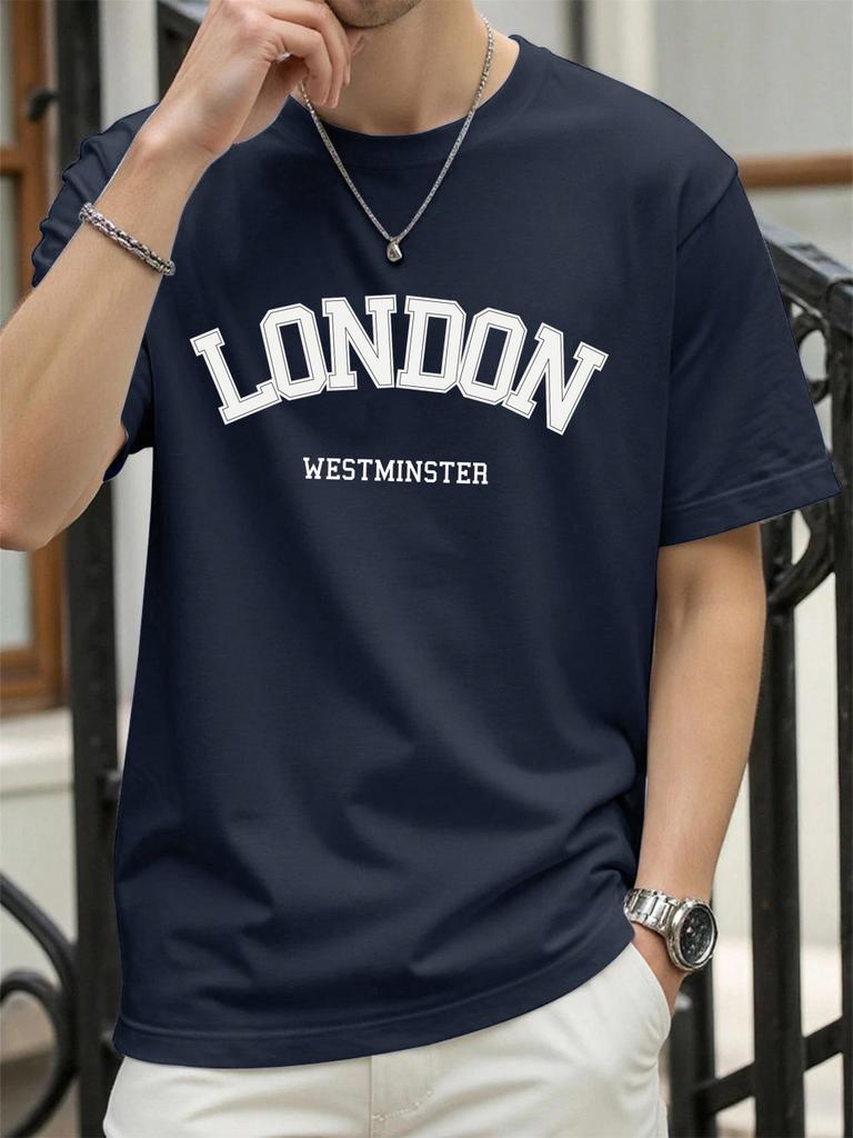 London Westminster Print Men TShirts Summer ONeck Oversize T Shirt Cotton Loose Short Sleeve Basics Street Hip Hop Sportswear