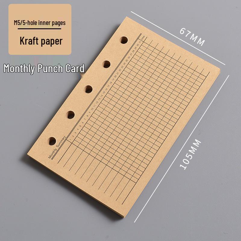 In-Stock A8 M5 Planner Refillable Loose-Leaf Inner Pages: Grid, Blank, Vertical Line, Weekly Plan, One Page Per Day, Punch-In Style.