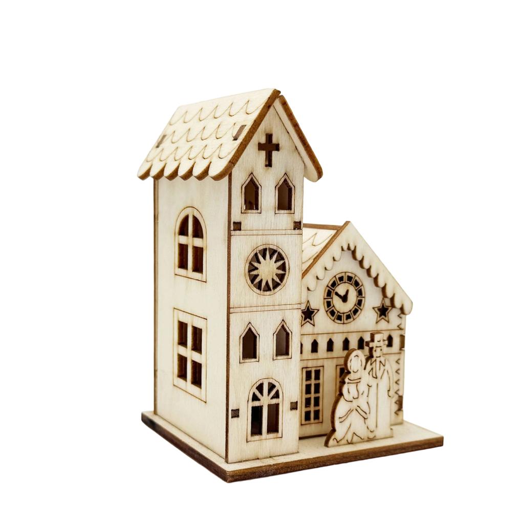 Christmas Glowing Wooden House Decoration Holiday Desktop Decoration Suitable For Holiday Parties And Home Decor Christmas Gifts