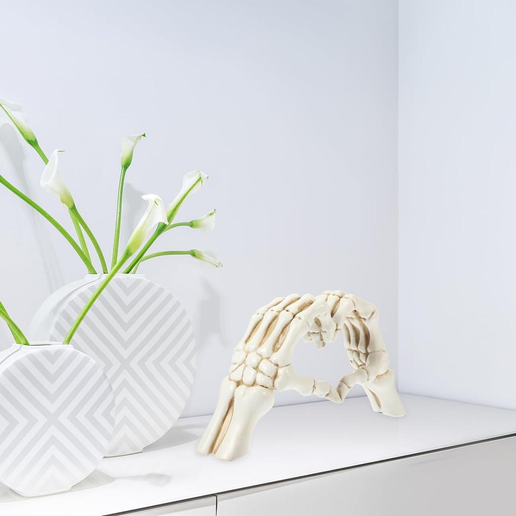 Artibetter Heart Hands Sculpture Gesture Heart Decoration Love Ornament Skeleton Hearts Sculpture Skull Couple Statue Heart Shape Figurine for for