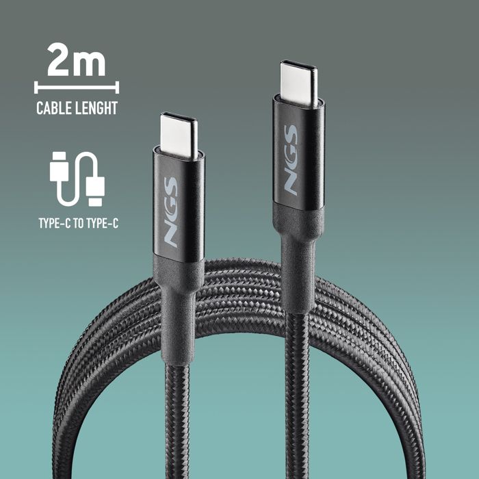 NGS KNOT 100W-2 : Kabel USB C do Type-C o długości 2 m do szybkiego ładowania urządzeń do 100 W. Wysoka kompatybilność. Czarny.