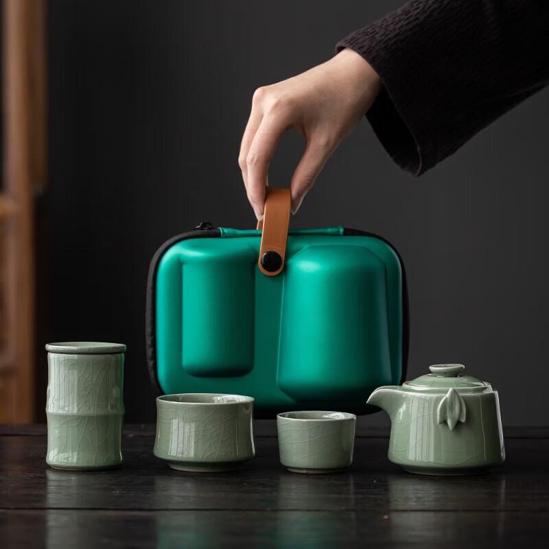 Hongyu Green Bamboo 2-Cup Ceramic Tea Set