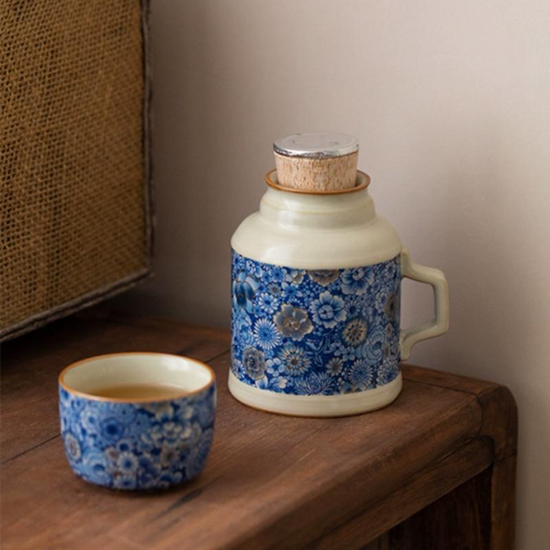 Chinese Ru Kiln Ceramic Tea Cup Mug with Lid and Strainer Retro Handmade Thermos Cup Tea Water Separation Cup Travel Teaware