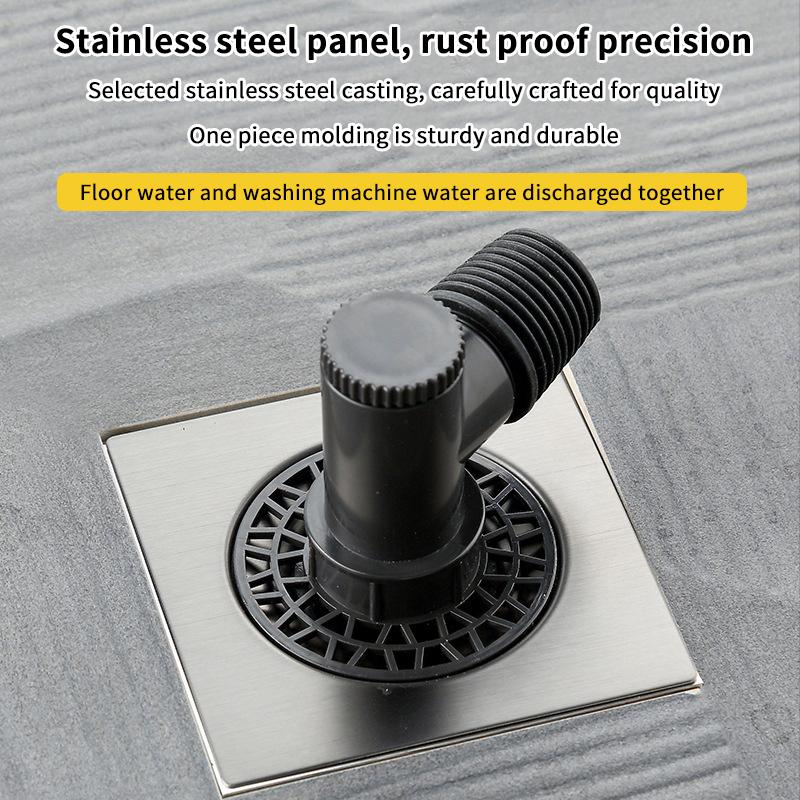 Three-Way Shower Drain Obstacle Filter Square Stainless Steel Odor Resistant Anti-Blocking Sink Strainer for Home Laundry