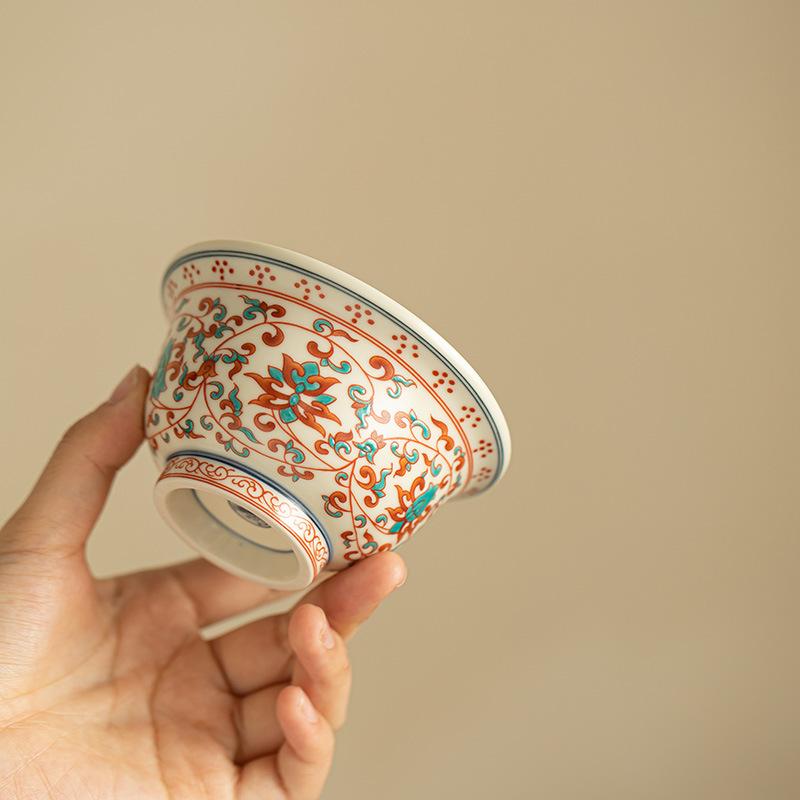 1 Pc Chinese Ceramic Tea Cup Handmade Flowers Large Tea Bowl Porcelain Teacup Household Master Cup Travel Personal Teaware 100ml