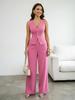 Elegant Women's V-neck Vest & Long Pants Summer Two-piece Set
