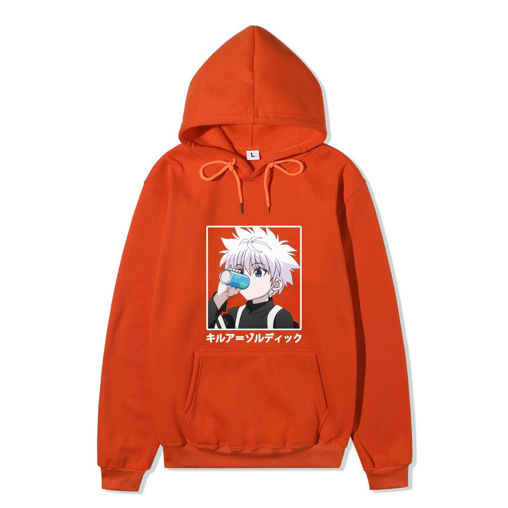 Hunter X Hunter Killua Anime Hoodie Vertical Japanese Letter Print Casual Long Sleeve Pullover Sweatshirt