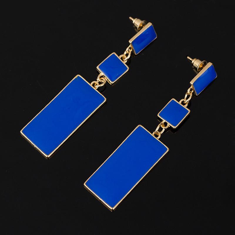 

1 пара модных геометрических серег из цинкового сплава с эмалью для женщин, длинные серьги синий