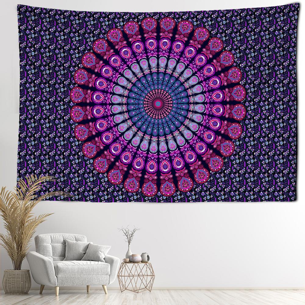 Tapiserie cu mandala violet închis, agățat pe perete, boemă, misterioasă, estetică abstractă, artă pentru cameră, decor pentru dormitor