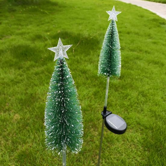 Solar Powered Christmas Tree Lights Outdoor Waterproof LED Lawn Lights with Star Topper Colorful Holiday Garden Decoration for Yard Patio