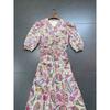 Foreign Trade Order Retro Palace Style Peach Heart Collar Paisley Waist Hugging Pleat Dress Slimming Long dress
