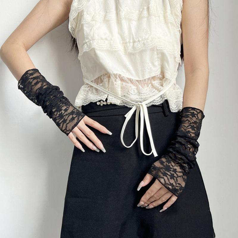 

Длинные сетчатые накладные рукава из кружева с цветочным узором, тонкие солнцезащитные перчатки без пальцев для вождения, женские, летние, дышащие, для улицы, защита для рук