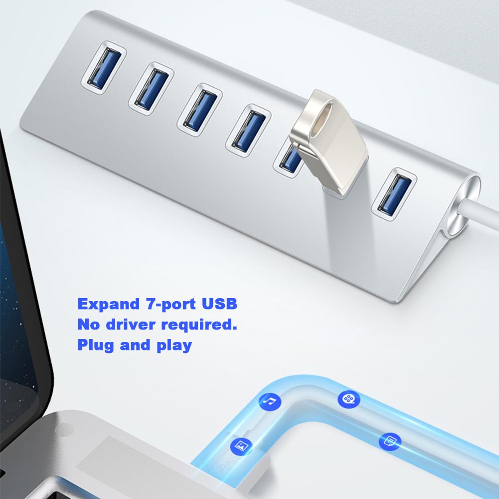 USB 3.0 Splitter Aluminum Alloy Hub 7-in-1 Docking Station for Notebook Computer