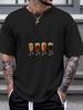 1pc Black Beer Glasses Walking Crosswalk Graphic T-shirt - 180g Cotton Crew Neck Short Sleeve