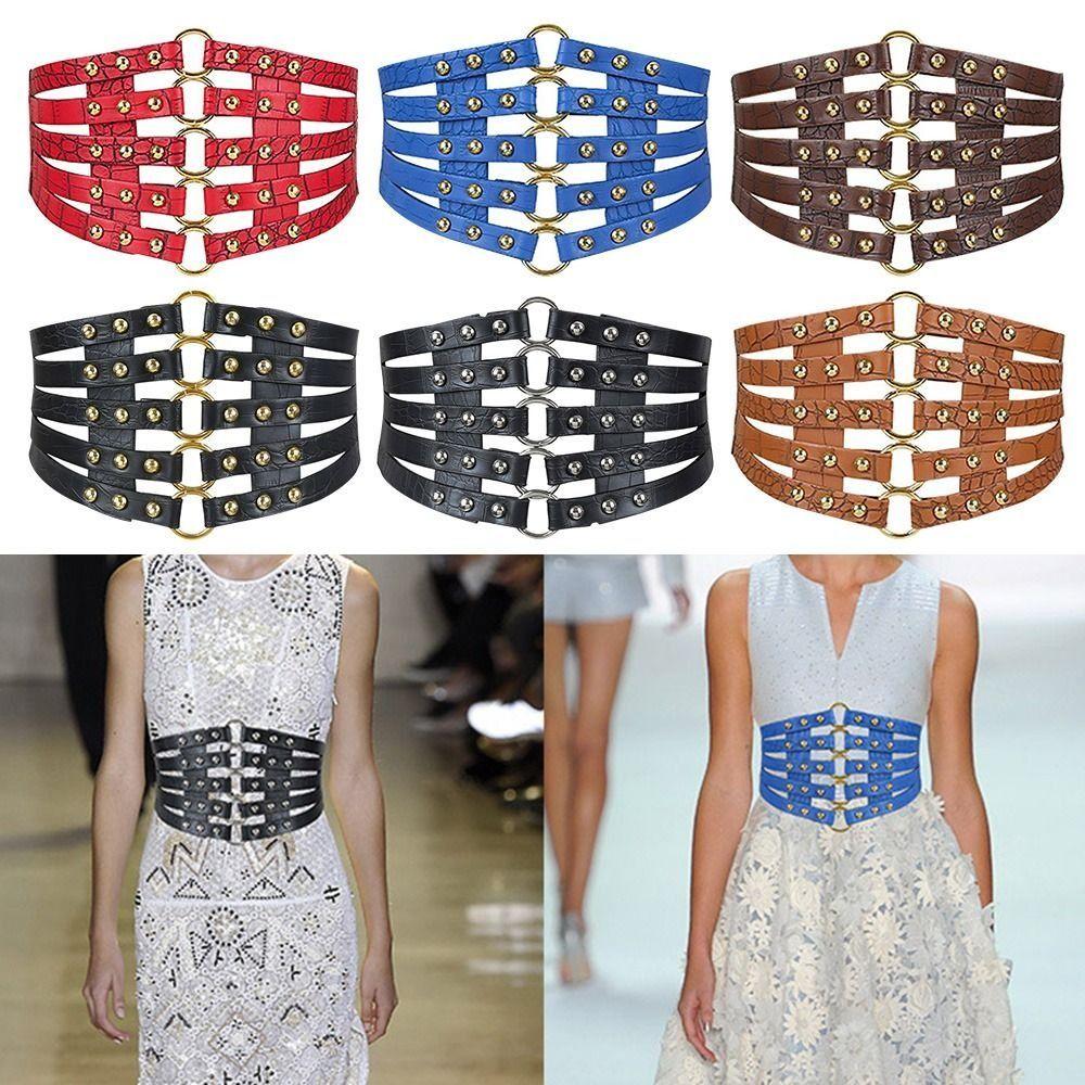 Rivet Decoration Wide Belts Hollow Out Design Corset Belt Fashion Decorative Belt Body Shaper