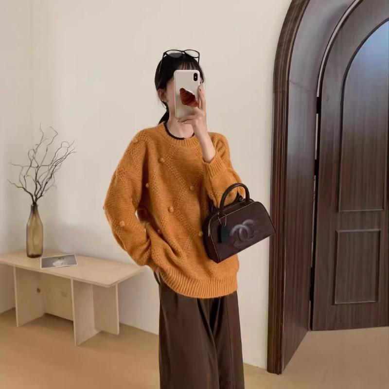 New Autumn and Winter Knitted Pullover Women's Retro Soft Waxy Gentle Diamond Lazy Loose Versatile Knitted Sweater