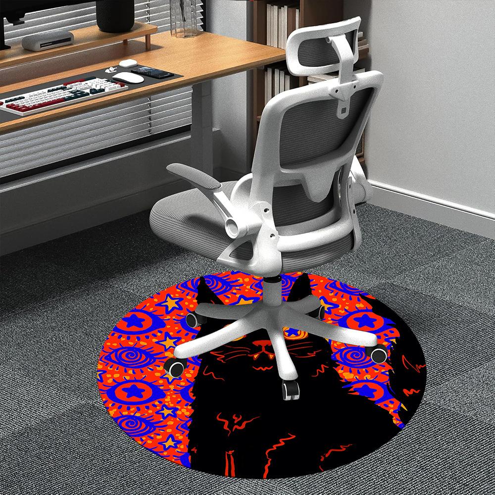 1pc Psychedelic Cat Office Round Area Rug, Indoor Mat Suitable ForOffice, Under Office Chairs Bedroom Living Room Home Decor, Room Deco u04