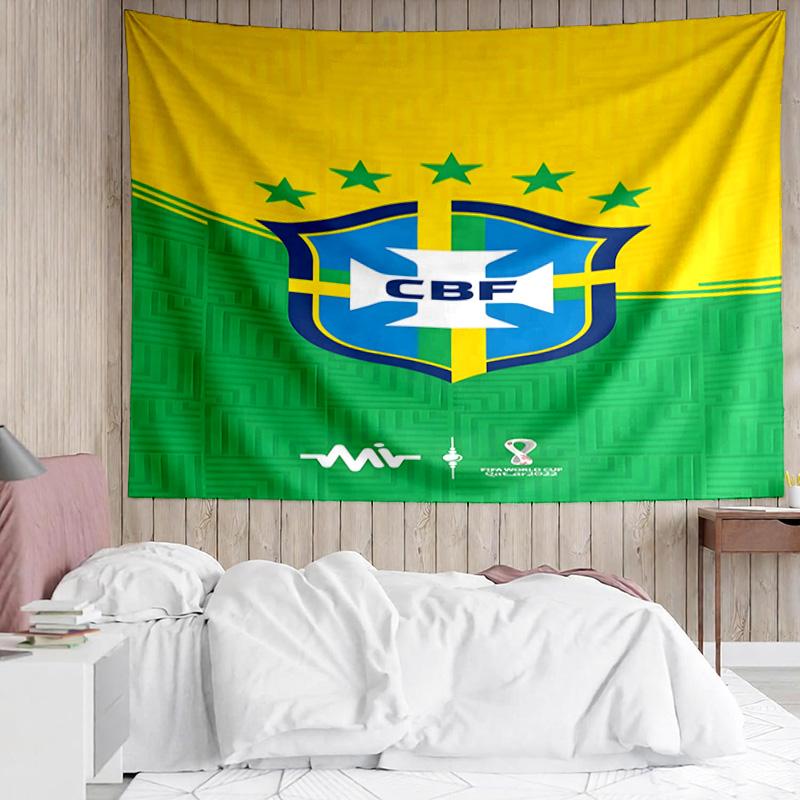 Brazilian Football Crest Printed Printed Tapestry, for Bedroom,Livingroom, Dormitory, Large Wall Decor, Fabric Decor Fan Birthday Gifts