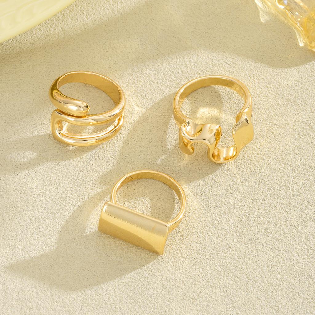 3Pcs/Set Irregular Line Rings Set For Women Vintage Hollow Out Gold Silver Color Adjustable Open Rings Fashion Party Jewelry New