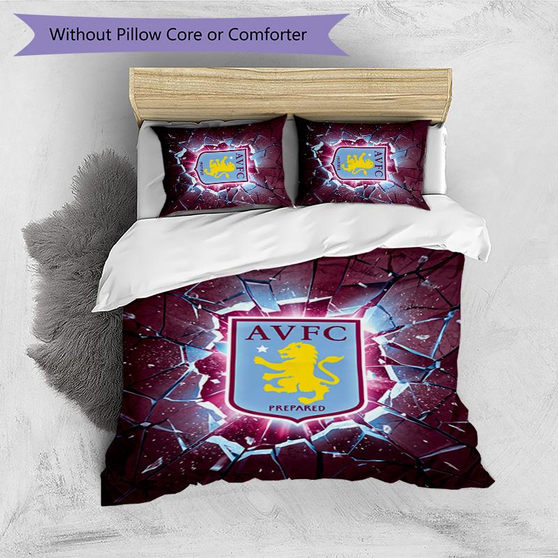 Set Lenzuola Stampato Aston Villa Football 3 Pezzi, Comodo Set Copripiumino per Camera da Letto Amico della Pelle