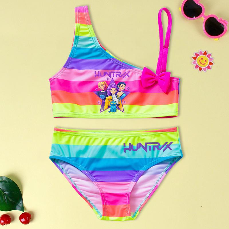 Two-Piece Demon Hunter Girls' Swimsuit - Cartoon Print Beachwear Set