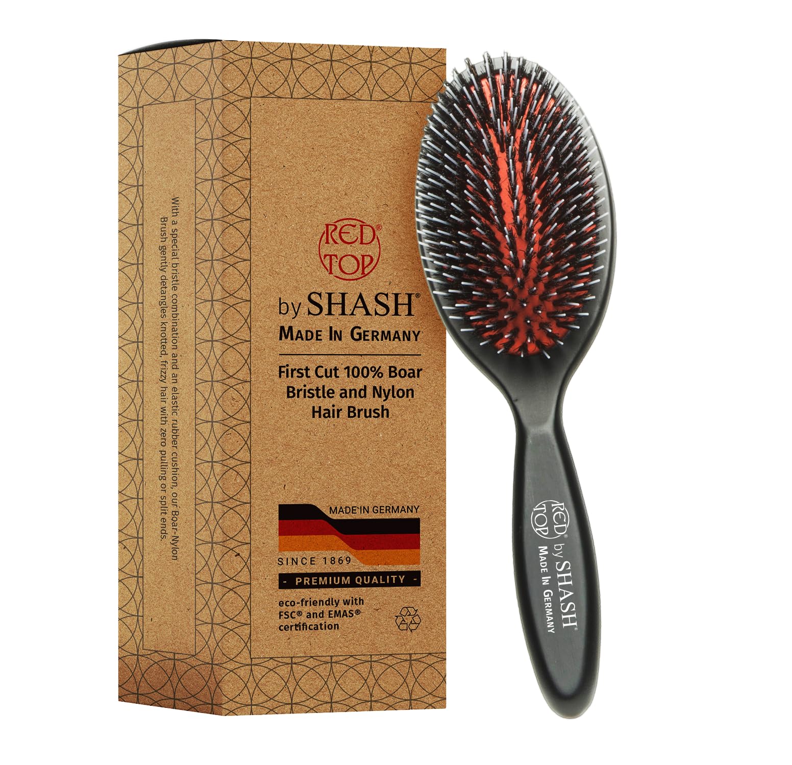 

Handmade in Germany since 1869 Nylon and Boar Bristle Brush For Normal to Heavy and - Hair, Travel, Kids, (Medium)