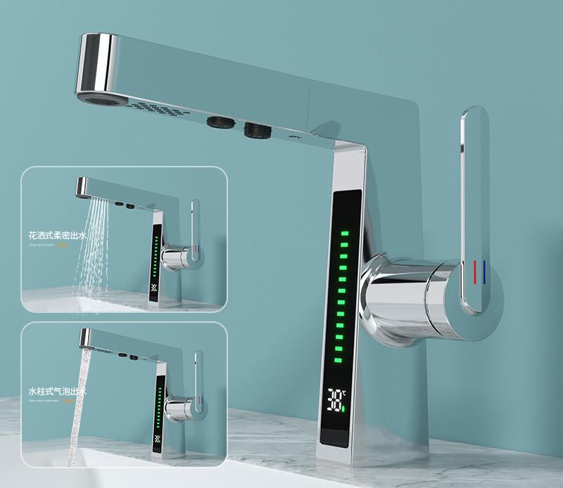 

Новый белый смеситель для раковины, латунный однорычажный бессвинцовый смеситель с цифровым дисплеем, выдвижной смеситель для горячей и холодной воды, смеситель для раковины, смеситель для ванной комнаты