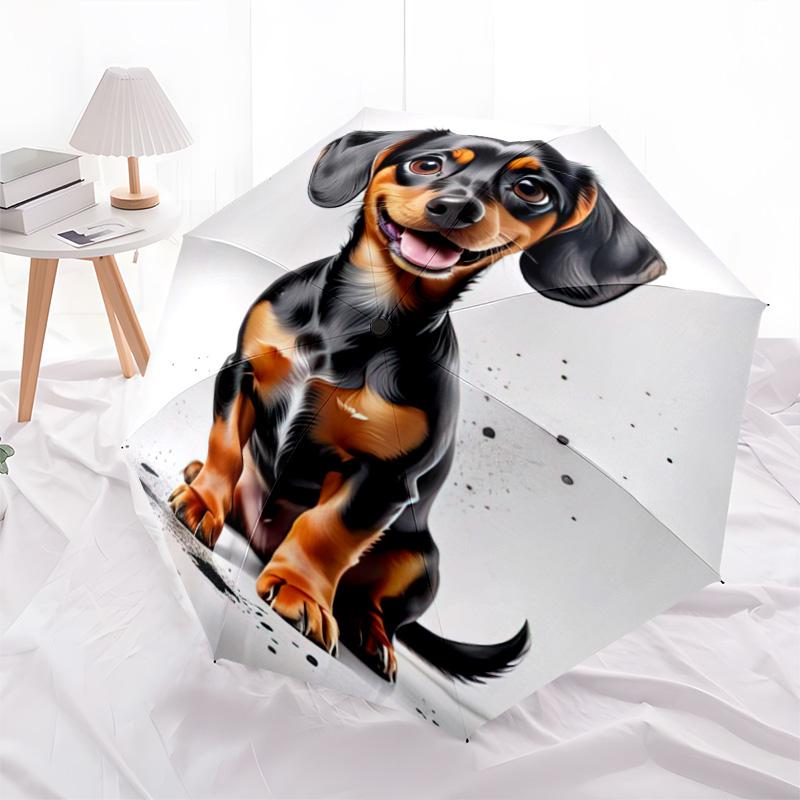 1pc Cute dog pattern Umbrella Portable Folding Umbrella Iron Frame Hole Bone Structure Outdoor Home Umbrella