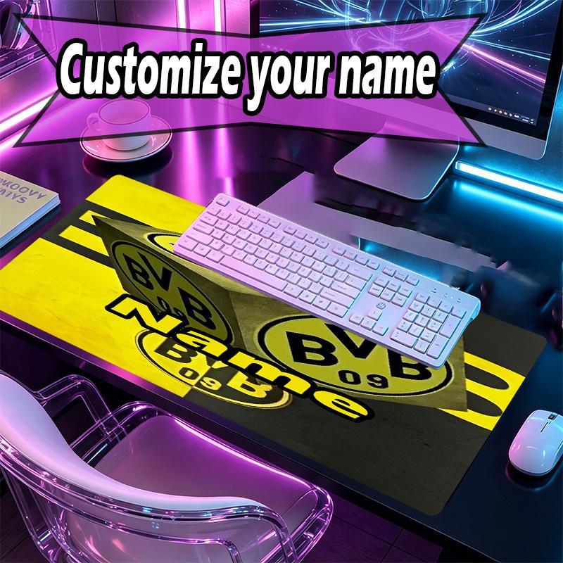 Custom Name Personalized Borussia Dortmund Pattern Mousepad, Laptop PC Desk Mat, Decorative Desk Mat for Home Keyboard Pad Gift