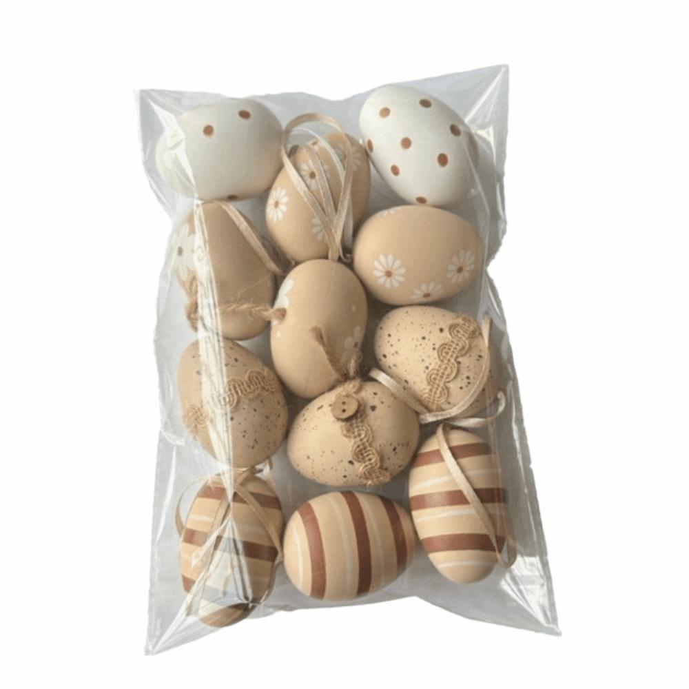 12Pcs/Set DIY Craft Easter Simulation Egg Cartoon Artificial Egg Pendant  Hanging Ornament