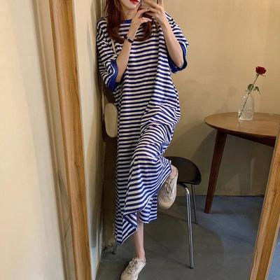 Design Sense Can Be Salt and Sweet Black and White Striped Dress Women's 2021 Summer Fat Mm Women's Clothing Large Size Loose T-shirt Skirt 5