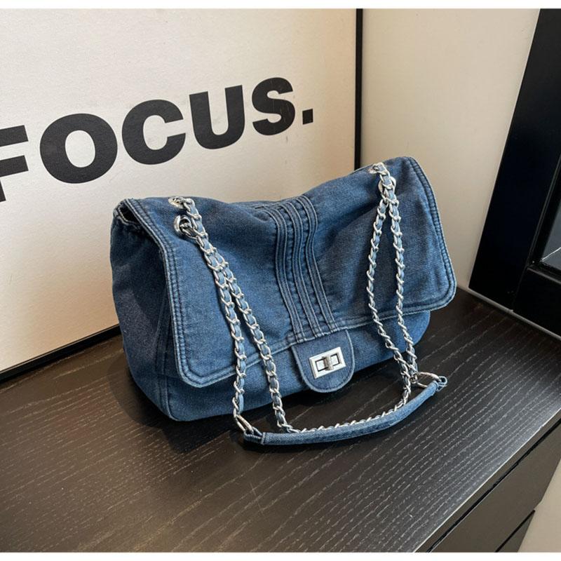 

Сумки через плечо с карманом-клапаном и внутренним отделением, повседневные мягкие, 2024, горячая распродажа, женские сумки из джинсовой ткани на молнии глубокий/синий