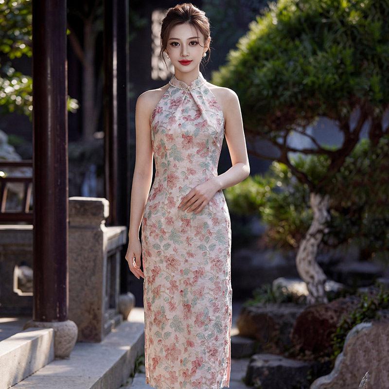 Pink neck national style new Chinese Suzhou long cheongsam improved young 1011 new women's high-end summer