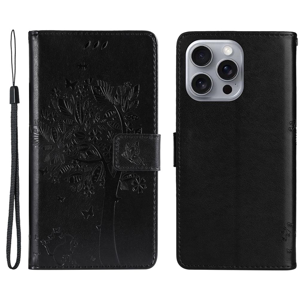 For iPhone 16 Pro Max Phone Case with Stand Cat Tree Pattern Leather Wallet Mobile Cover