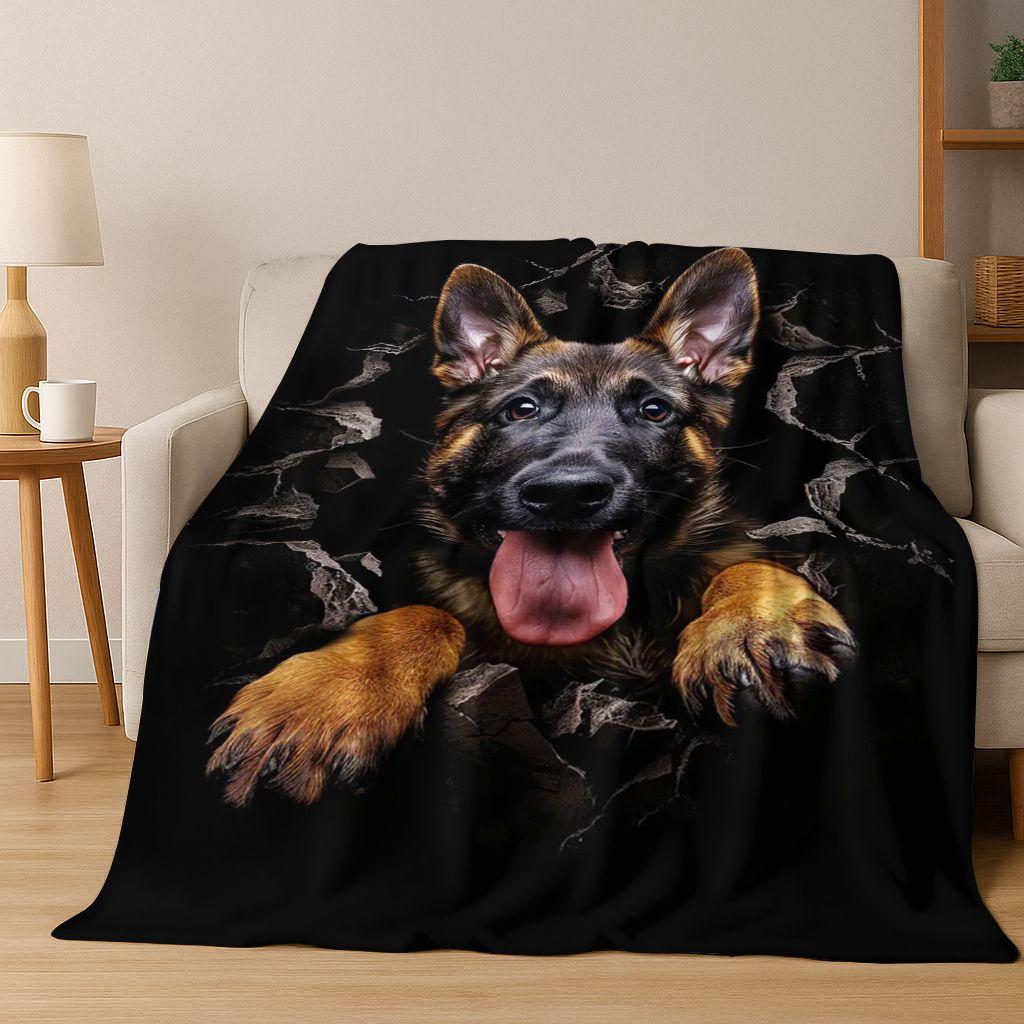 3D Illusion durchbrechende Wand Hund Welpe Niedliche Flanelldecke, Gemütliche Weiche Überwurfdecke für Zuhause Schlafzimmer Bett Sofa Picknick Abdeckung Geschenk Kind