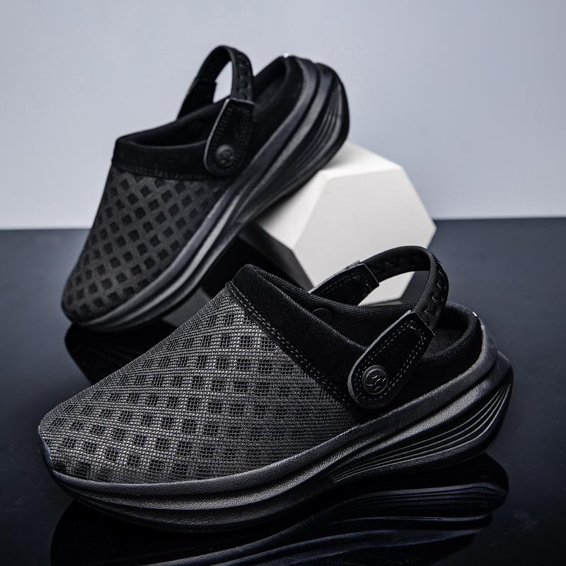 Men's Sandals Slip-On Anti-Slip Sports Bag Half Drag Shoes Mesh Breathable Lightweight Casual Beach Thick Sole Slippers Women