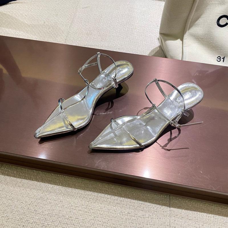 

High heel niche French pointed open-toed sandals women s shoes 2025 new summer fairy with skirt Roman shoes 39 серебряный
