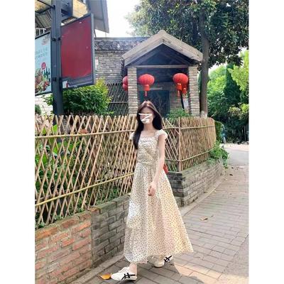 Polka Dot Small Flying Sleeve Dress Summer Niche Versatile Waist Thin a Word Medium and Long Dress