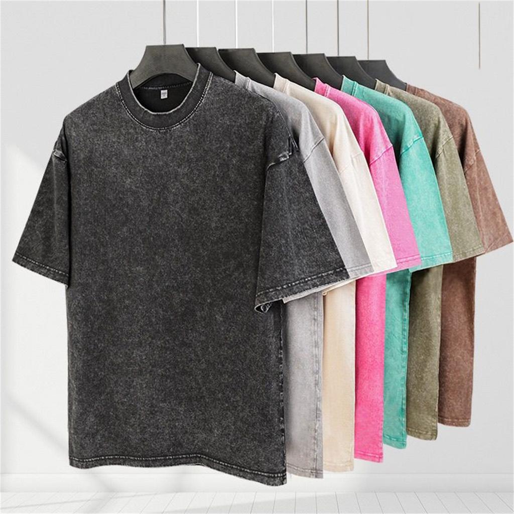 Washed T- shirt DIY117 Vintage Couple T-Shirts Street Retro Punk T Shirt Women Customize Pattern Cotton Short Sleeve Wash TShirts