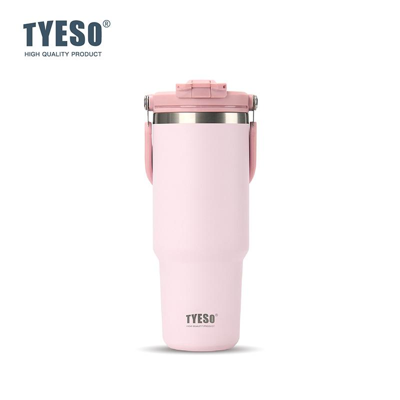 Tyeso 900ML Vacuum Flasks Handle Vacuum Cup Dual-Drink Coffee Mug Stainless Steel Ice Cup Car Bottle Hot Cold Retention