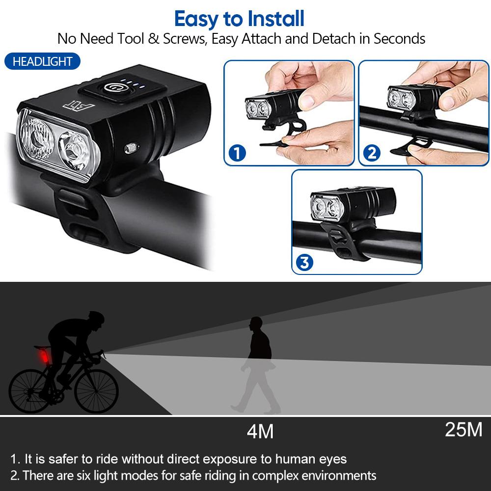 LED Bicycle Front Light TypeC Rechargeable Bicycle Headlight MTB Road Bike Headlamp Easy to Install Cycling Accessories